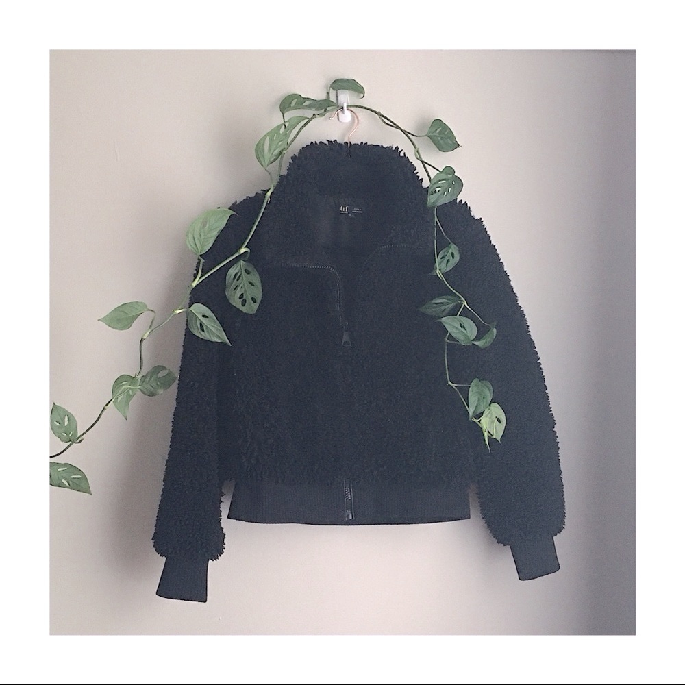 Zara Black Shearling Zippered Funnel Jacket